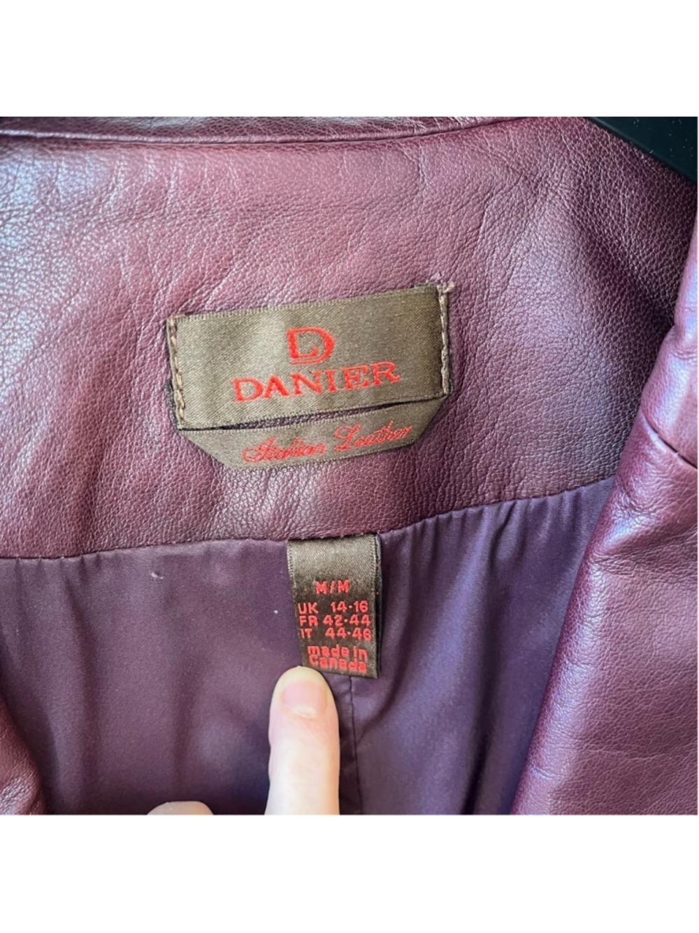 Vintage Danier Italian Leather Blazer Jacket Plum Burgundy Made in Canada, M - Picture 7 of 10